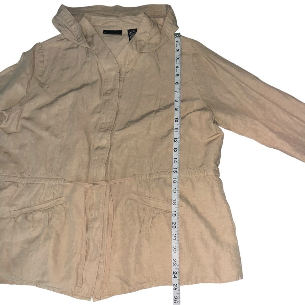 EUC Apostrophe Silk Linen Cotton Tan Hooded Utility Jacket Large Lightweight - Picture 9 of 10